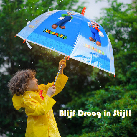 Merkloos Super Mario-Luigi Kids Umbrella in Blue & Red | Plastic and Aluminum | Diameter 70cm | Length 66.5cm | Non-Automatic | Ideal from Age 3 | Perfect for Original Gift