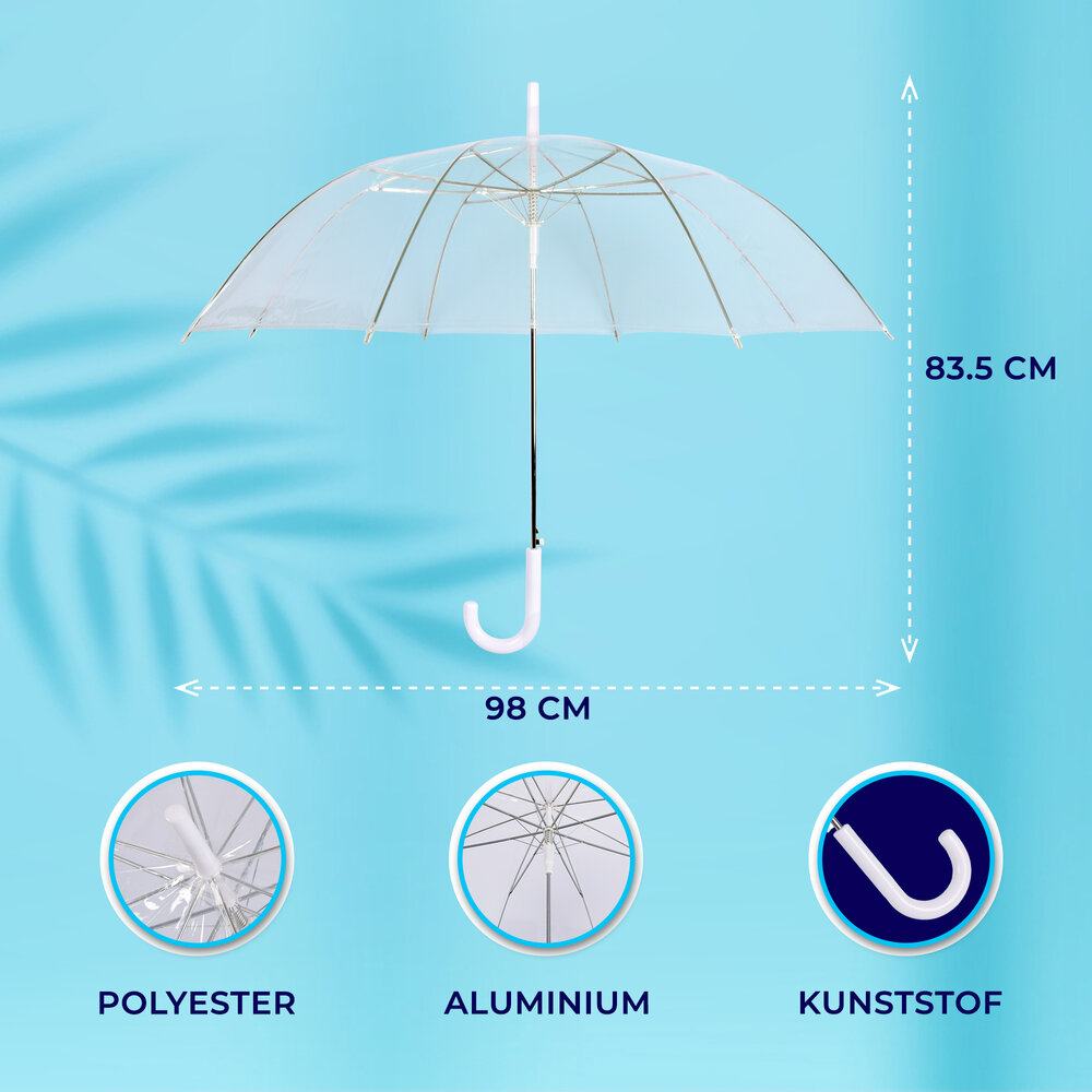 Merkloos Automatic Umbrella | Transparent & White | Unisex Use | 98 cm Diameter | Aluminum And Plastic | Ideal For All Ages | Withstands Strong Wind Sun And Rain | Perfect For Daily Use