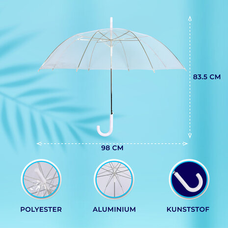 Merkloos Automatic Umbrella | Transparent & White | Unisex Use | 98 cm Diameter | Aluminum And Plastic | Ideal For All Ages | Withstands Strong Wind Sun And Rain | Perfect For Daily Use