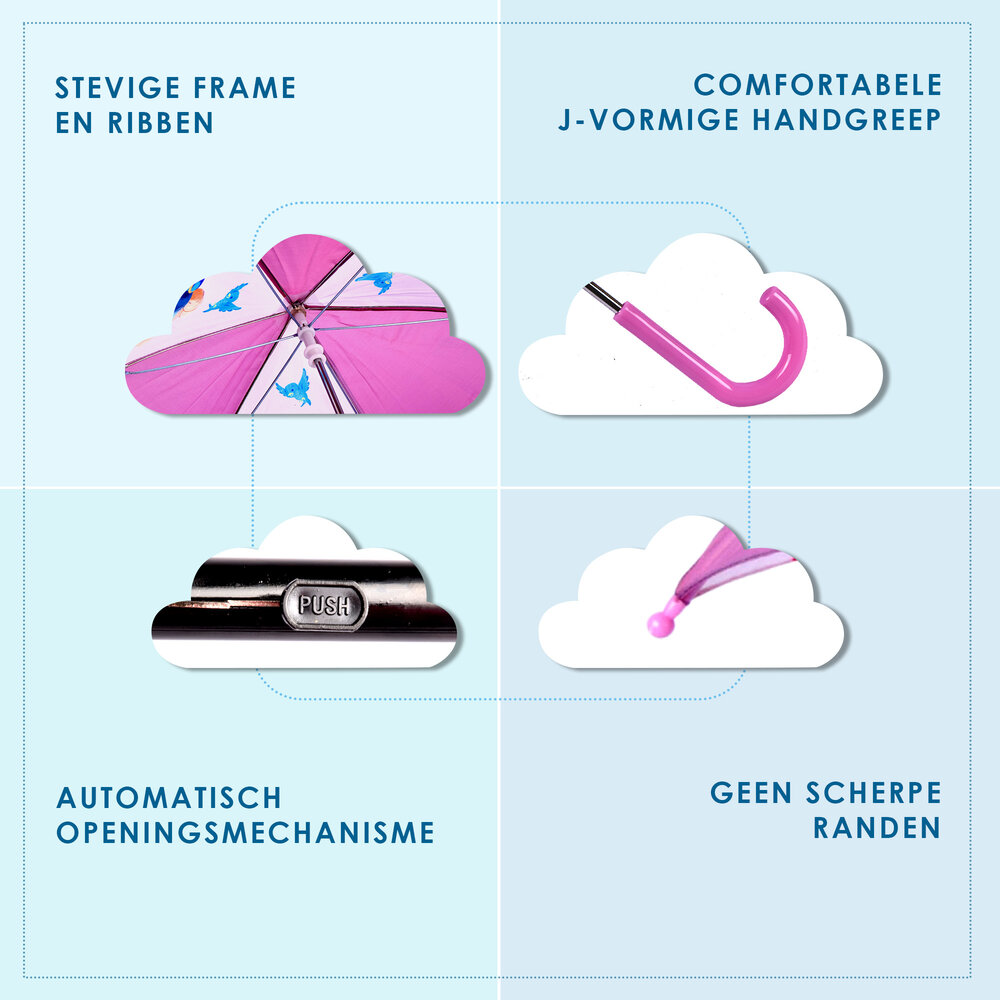 Disney Licht Paarse Meisjes Paraplu | Compact en Niet-Automatisch | Metaal en Polyester | Geschikt voor Kinderen vanaf 3 Jaar | Prachtig Disney Prinses Ontwerp