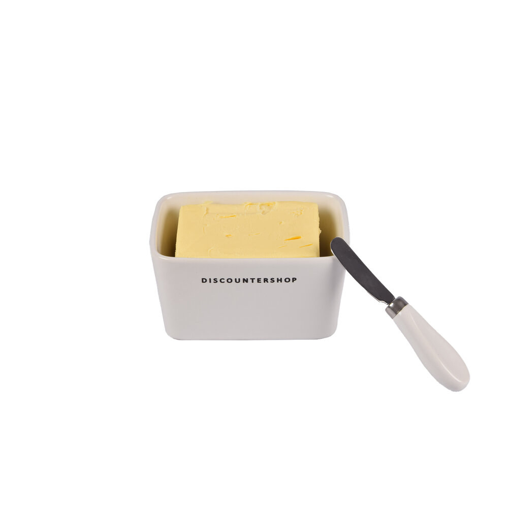 Discountershop White & Beige Butter Holder | Ceramic Butter Dish with Eco-Friendly Bamboo Lid | 715g Weight | With Stainless Steel knife | 9.5cm x 8.5cm | Covered Butter Dish Discountershop White & Beige Butter Holder | Ceramic Butter Dish with Eco-Friendly Bamboo Lid | 715g Weight | With Stainless Steel knife | 9.5cm x 8.5cm | Covered Butter Dish