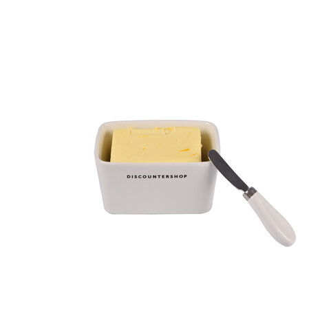 Discountershop Botervloot met Bamboe Deksel | Incl. RVS Botermes | Wit & Beige | 14 cm x 9.5 cm x 8.5 cm | Ideaal voor Huishouden en Camping | Stijvolle Vershoudbakje | Opslagdoos voor Boter Discountershop Botervloot met Bamboe Deksel | Incl. RVS Botermes | Wit & Beige | 14 cm x 9.5 cm x 8.5 cm | Ideaal voor Huishouden en Camping | Stijvolle Vershoudbakje | Opslagdoos voor Boter