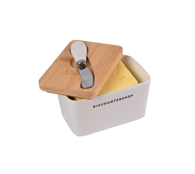 Discountershop White & Beige Butter Holder | Ceramic Butter Dish with Eco-Friendly Bamboo Lid | 715g Weight | With Stainless Steel knife | 9.5cm x 8.5cm | Covered Butter Dish Discountershop White & Beige Butter Holder | Ceramic Butter Dish with Eco-Friendly Bamboo Lid | 715g Weight | With Stainless Steel knife | 9.5cm x 8.5cm | Covered Butter Dish