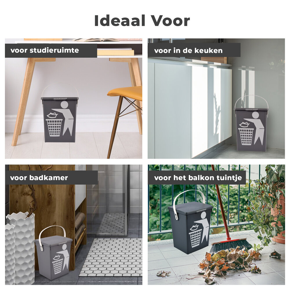Discountershop Prullenbak 4.5 Liter | mini tafel prullenbak met deksel & handvat | 14x19x23cm | kunststof aanrecht afvalbak voor kleine keuken | grijze woonaccessoires Discountershop Prullenbak 4.5 Liter | mini tafel prullenbak met deksel & handvat | 14x19x23cm | kunststof aanrecht afvalbak voor kleine keuken | grijze woonaccessoires