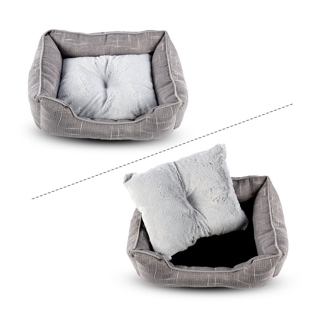 Discountershop Comfortable Rectangular Dog Beds Medium Size | Light Grey Best Cat Beds | 50cm x 40cm x 16 cm with Anti-Slip Base | Ergonomic Double-Sided Cushion and Raised Edges
