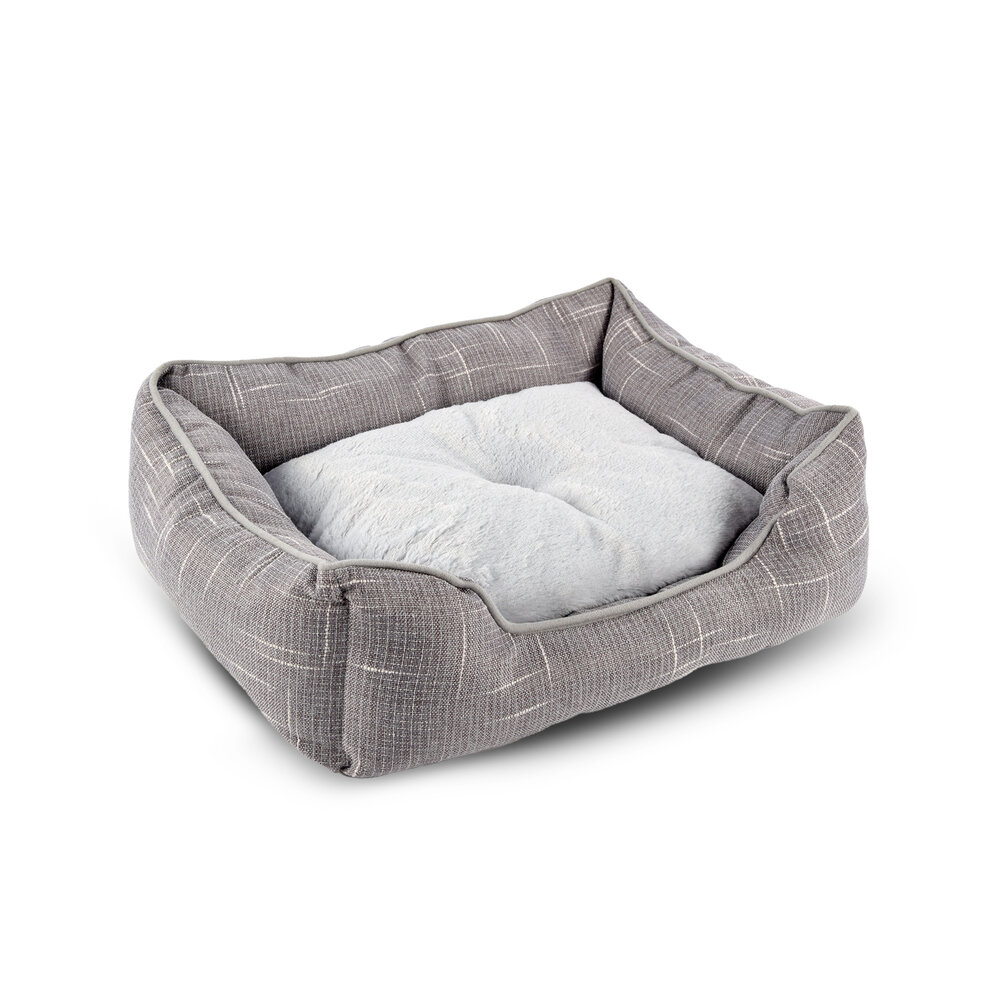 Discountershop Comfortable Rectangular Dog Beds Medium Size | Light Grey Best Cat Beds | 50cm x 40cm x 16 cm with Anti-Slip Base | Ergonomic Double-Sided Cushion and Raised Edges
