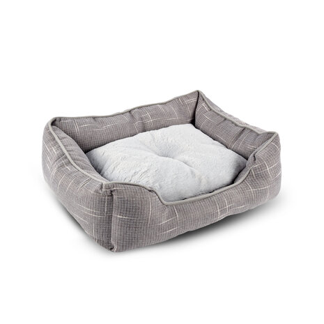 Discountershop Comfortable Rectangular Dog Beds Medium Size | Light Grey Best Cat Beds | 50cm x 40cm x 16 cm with Anti-Slip Base | Ergonomic Double-Sided Cushion and Raised Edges