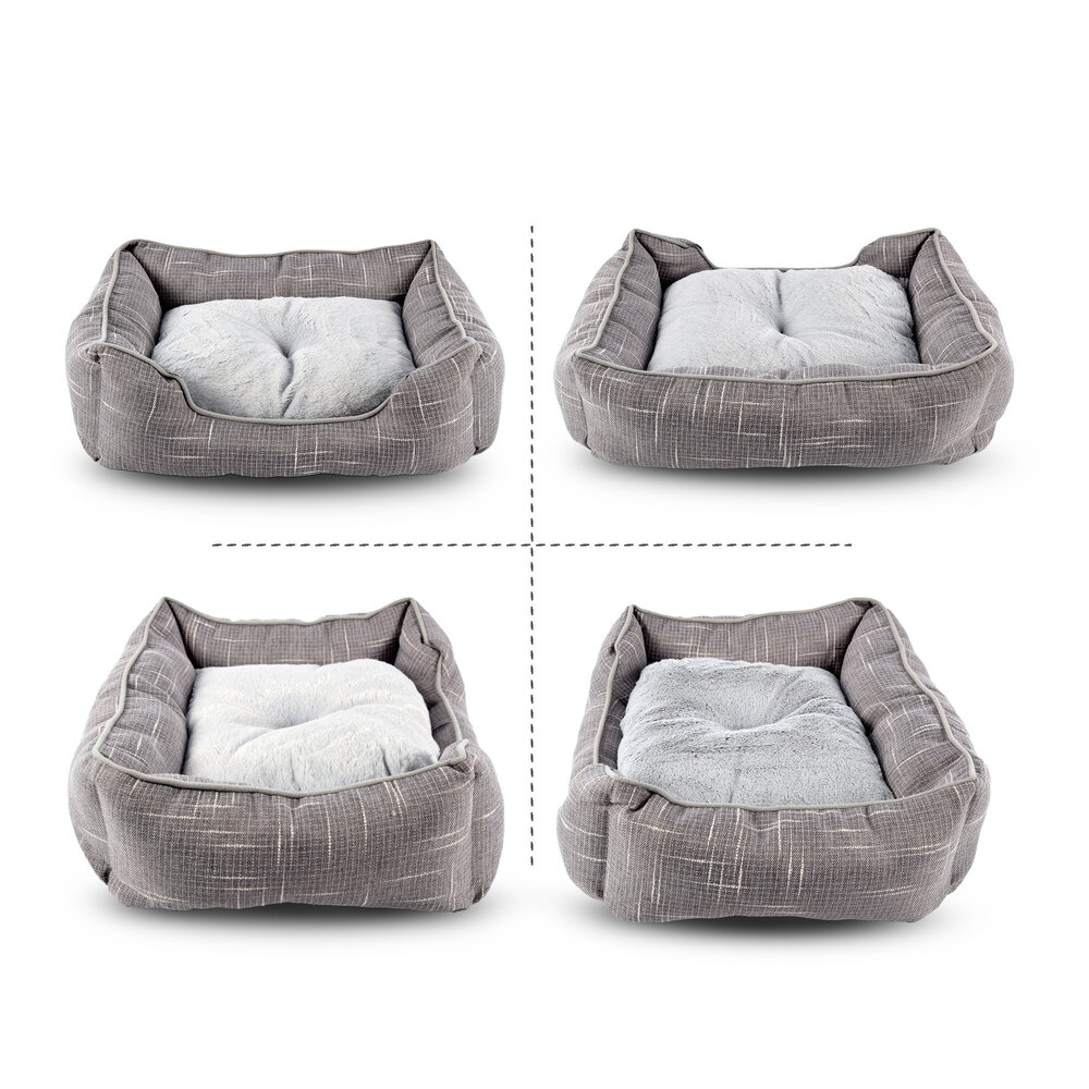 Discountershop Comfortable Rectangular Dog Beds Medium Size | Light Grey Best Cat Beds | 50cm x 40cm x 16 cm with Anti-Slip Base | Ergonomic Double-Sided Cushion and Raised Edges