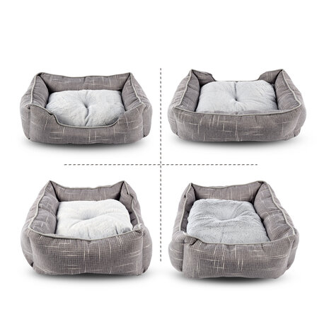 Discountershop Comfortable Rectangular Dog Beds Medium Size | Light Grey Best Cat Beds | 50cm x 40cm x 16 cm with Anti-Slip Base | Ergonomic Double-Sided Cushion and Raised Edges