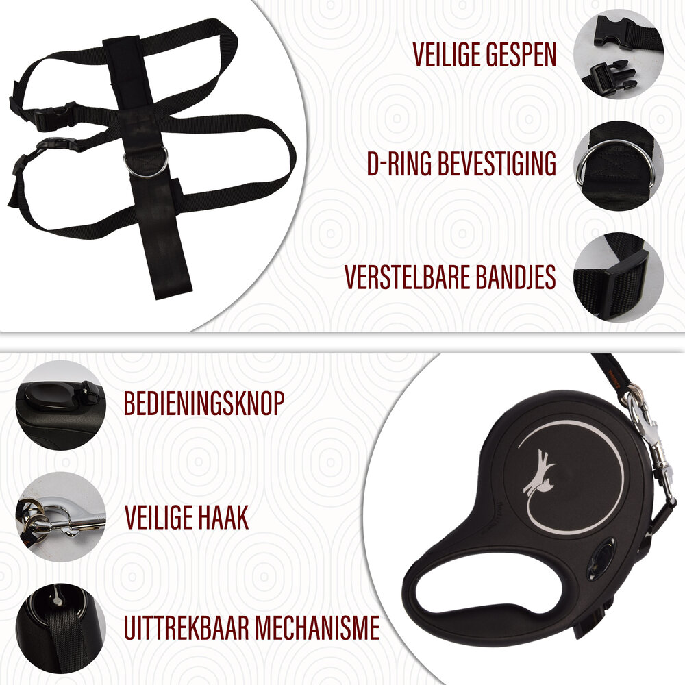 Merkloos Flexi Hondenriem En Hondenharnas Set | Maat L | 5 Meter Lange Hondenriem | Zwart Comfortabel Remsysteem | Stevige Tape | Geschikt Voor Honden Tot 50kg | Hondenharnas Van Nylon | Verstelbaar Met Klikgesp Merkloos Flexi Hondenriem En Hondenharnas Set | Maat L | 5 Meter Lange Hondenriem | Zwart Comfortabel Remsysteem | Stevige Tape | Geschikt Voor Honden Tot 50kg | Hondenharnas Van Nylon | Verstelbaar Met Klikgesp