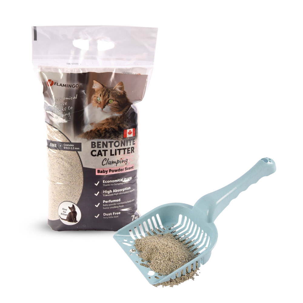 Merkloos Secret to a Healthy Cat: Bentonite Clay Cat Litter | 7 kg | 26cm x 47cm x 7cm | Dark Grey | Baby Powder Scent | 350% Absorption | 99% Dust-Free