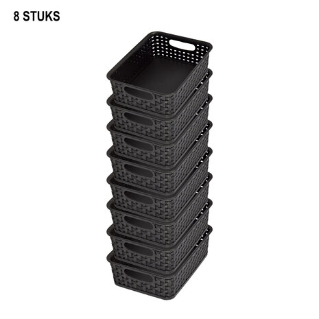 Discountershop Set van 8 Zwarte Manden met Handvatten - Ruime Opslag - 20cm x 15cm x 6cm Discountershop Set van 8 Zwarte Manden met Handvatten - Ruime Opslag - 20cm x 15cm x 6cm