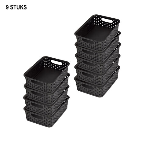 Discountershop Organiseer uw Spullen met Deze 9 Stijlvolle Zwarte Manden met Handvatten 20cm x 15cm x 6cm