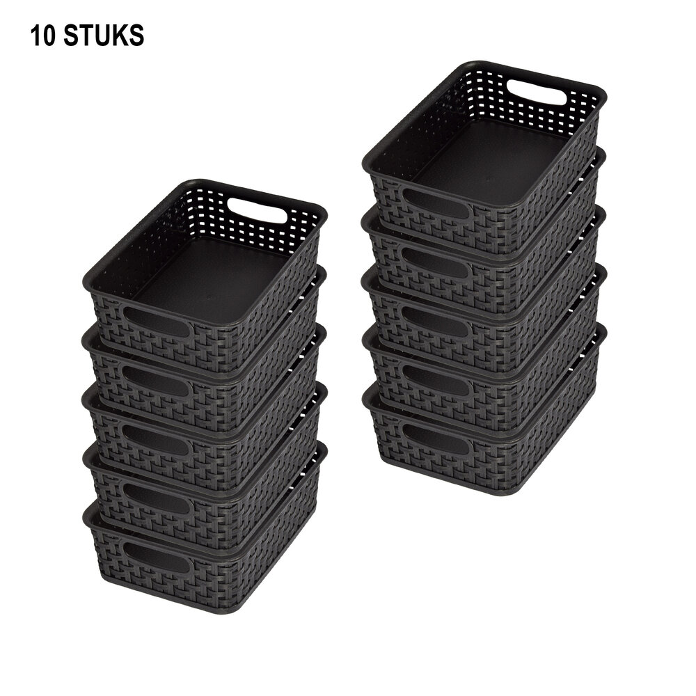 Discountershop Opberg in Stijl: Set van 10 Zwarte Manden met Handvatten - 20cm x 15cm x 6cm Discountershop Opberg in Stijl: Set van 10 Zwarte Manden met Handvatten - 20cm x 15cm x 6cm