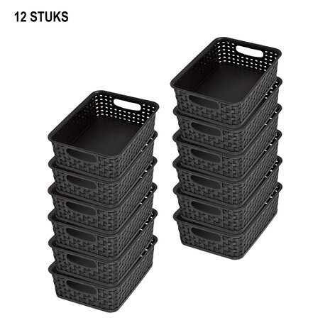 Discountershop Dark baskets with Handles - Handy and Elegant - 20cm x 15cm x 6cm - 12 pieces - Storage Buckets
