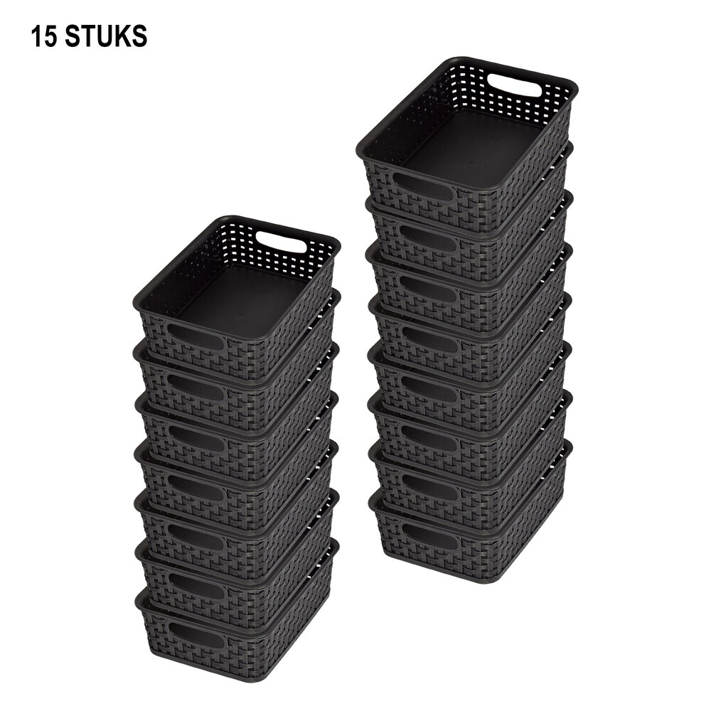 Discountershop Bulk pack of 15 Black Baskets with Handles - 20cm x 15cm x 6cm - 750g - Practical Storage Boxes Discountershop Bulk pack of 15 Black Baskets with Handles - 20cm x 15cm x 6cm - 750g - Practical Storage Boxes