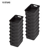 Discountershop Bulkverpakking van 15 Zwarte Manden met Handvatten - 20cm x 15cm x 6cm - 750g - Praktische Opbergboxen Discountershop Bulkverpakking van 15 Zwarte Manden met Handvatten - 20cm x 15cm x 6cm - 750g - Praktische Opbergboxen