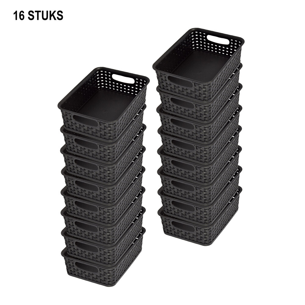 Discountershop Set of 16 Multifunctional Black Storage Baskets (20cm x 15cm x 6cm) - Ideal for Bathroom, Kitchen & Office Discountershop Set of 16 Multifunctional Black Storage Baskets (20cm x 15cm x 6cm) - Ideal for Bathroom, Kitchen & Office