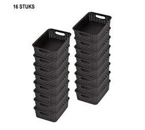 Discountershop Set van 16 Multifunctionele Zwarte Opbergmandjes (20cm x 15cm x 6cm) - Ideaal voor Badkamer, Keuken & Kantoor Discountershop Set van 16 Multifunctionele Zwarte Opbergmandjes (20cm x 15cm x 6cm) - Ideaal voor Badkamer, Keuken & Kantoor