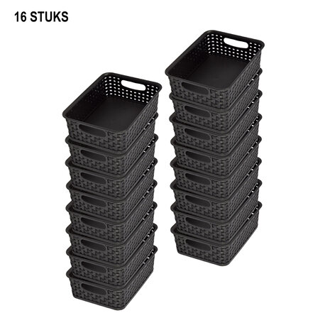 Discountershop Set of 16 Multifunctional Black Storage Baskets (20cm x 15cm x 6cm) - Ideal for Bathroom, Kitchen & Office Discountershop Set of 16 Multifunctional Black Storage Baskets (20cm x 15cm x 6cm) - Ideal for Bathroom, Kitchen & Office