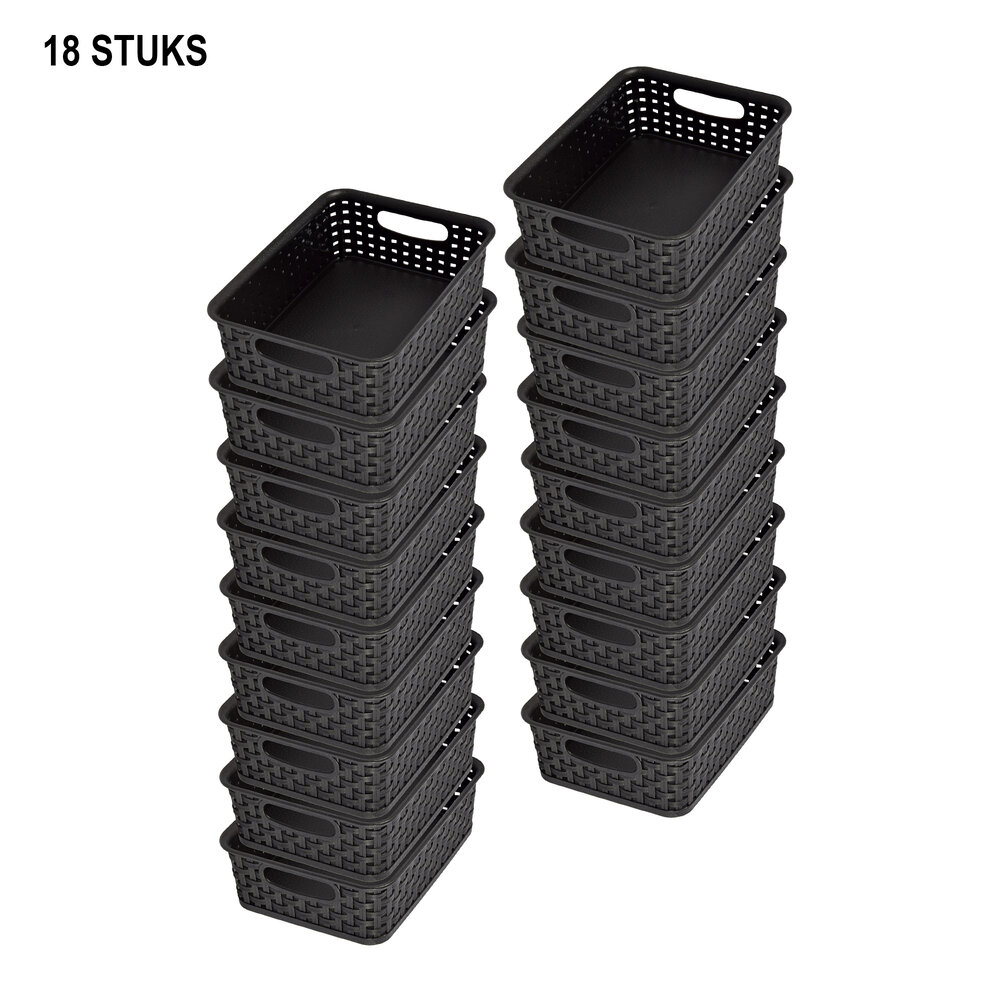 Discountershop Durable Black Storage Baskets with Handles - 20cm x 15cm x 6cm - 900g - 18 pieces Discountershop Durable Black Storage Baskets with Handles - 20cm x 15cm x 6cm - 900g - 18 pieces