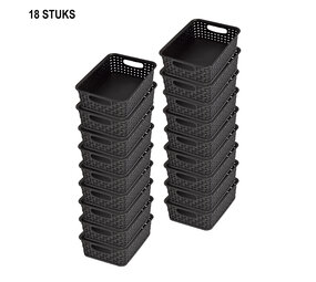 Discountershop Durable Black Storage Baskets with Handles - 20cm x 15cm x 6cm - 900g - 18 pieces Discountershop Durable Black Storage Baskets with Handles - 20cm x 15cm x 6cm - 900g - 18 pieces