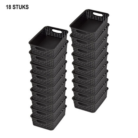 Discountershop Durable Black Storage Baskets with Handles - 20cm x 15cm x 6cm - 900g - 18 pieces Discountershop Durable Black Storage Baskets with Handles - 20cm x 15cm x 6cm - 900g - 18 pieces