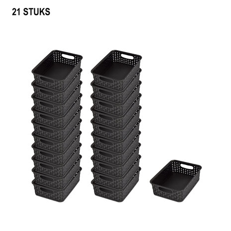 Discountershop Modieuze Zwarte Manden met Handvatten - Slimme Opslagkeuze (20cm x 15cm x 6cm) - 21 stuks Set Discountershop Modieuze Zwarte Manden met Handvatten - Slimme Opslagkeuze (20cm x 15cm x 6cm) - 21 stuks Set