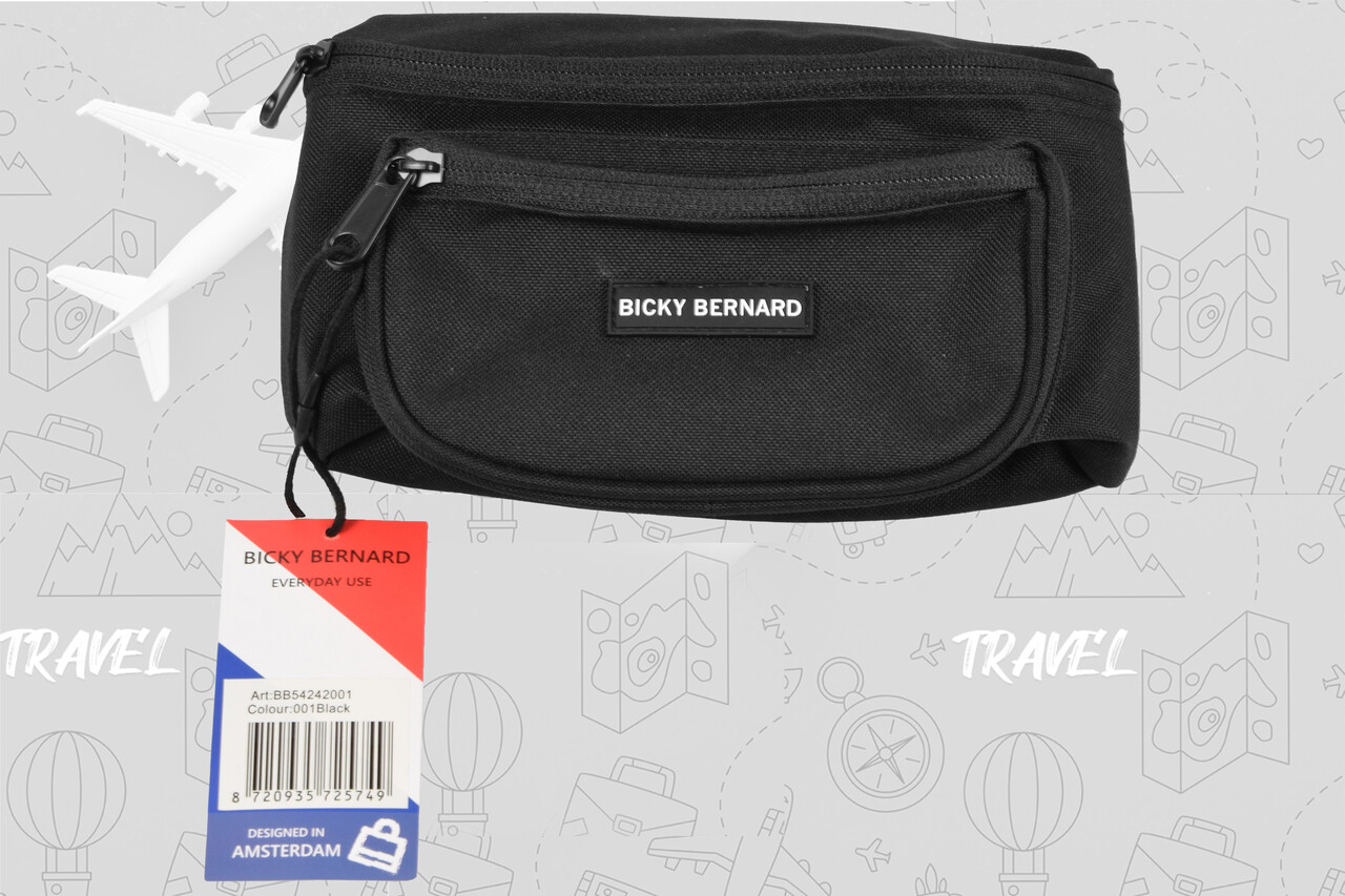 Bicky Bernard  Unisex Black Running Waist Bag | Bum Bag for Travel Hiking Sports | Crossbody Waist Pack For Phone and Passport | 13cm Height | 30cm Width | Nylon Hip Pack with 3 Compartments | Perfect For Unisex Use Bicky Bernard  Unisex Black Running Waist Bag | Bum Bag for Travel Hiking Sports | Crossbody Waist Pack For Phone and Passport | 13cm Height | 30cm Width | Nylon Hip Pack with 3 Compartments | Perfect For Unisex Use