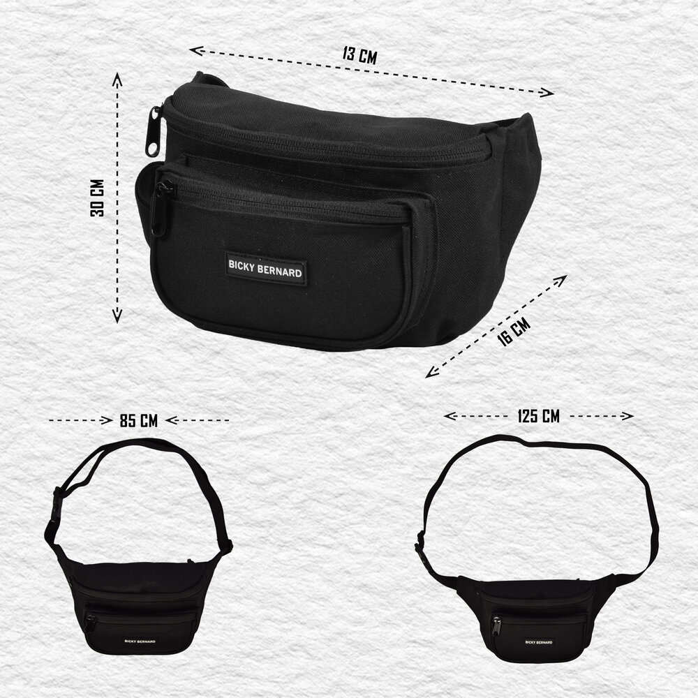 Bicky Bernard  Unisex Heuptas Zwart | 13cm x 30cm | Nylon Heuptas Voor Wandelen Reizen Sporten | Crossbody Phone Pouch en Paspoorthouder voor Dames & Heren | 3 Compartimenten | Niet Geschikt voor Laptop | Sport Heuptas Bicky Bernard  Unisex Heuptas Zwart | 13cm x 30cm | Nylon Heuptas Voor Wandelen Reizen Sporten | Crossbody Phone Pouch en Paspoorthouder voor Dames & Heren | 3 Compartimenten | Niet Geschikt voor Laptop | Sport Heuptas