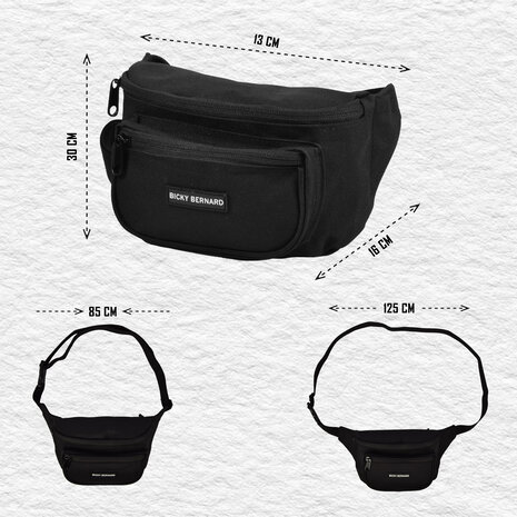 Bicky Bernard  Unisex Heuptas Zwart | 13cm x 30cm | Nylon Heuptas Voor Wandelen Reizen Sporten | Crossbody Phone Pouch en Paspoorthouder voor Dames & Heren | 3 Compartimenten | Niet Geschikt voor Laptop | Sport Heuptas Bicky Bernard  Unisex Heuptas Zwart | 13cm x 30cm | Nylon Heuptas Voor Wandelen Reizen Sporten | Crossbody Phone Pouch en Paspoorthouder voor Dames & Heren | 3 Compartimenten | Niet Geschikt voor Laptop | Sport Heuptas