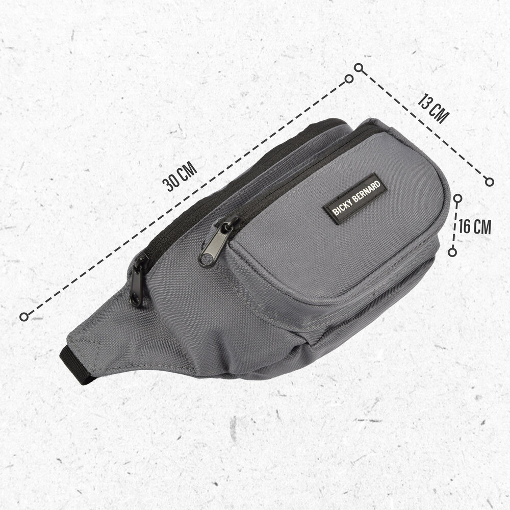 Bicky Bernard  Unisex Waterproof Bum Bag | Crossbody Runners Belt for Men and Women | Fits Smartphone & Passport | Grey Nylon Hiking Waist Pack with 3 Compartments | Stylish Running Phone Belt | 13cm x 30cm Bicky Bernard  Unisex Waterproof Bum Bag | Crossbody Runners Belt for Men and Women | Fits Smartphone & Passport | Grey Nylon Hiking Waist Pack with 3 Compartments | Stylish Running Phone Belt | 13cm x 30cm