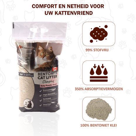 Merkloos Secret to a Healthy Cat: Bentonite Clay Cat Litter | 7 kg | 26cm x 47cm x 7cm | Dark Grey | Baby Powder Scent | 350% Absorption | 99% Dust-Free