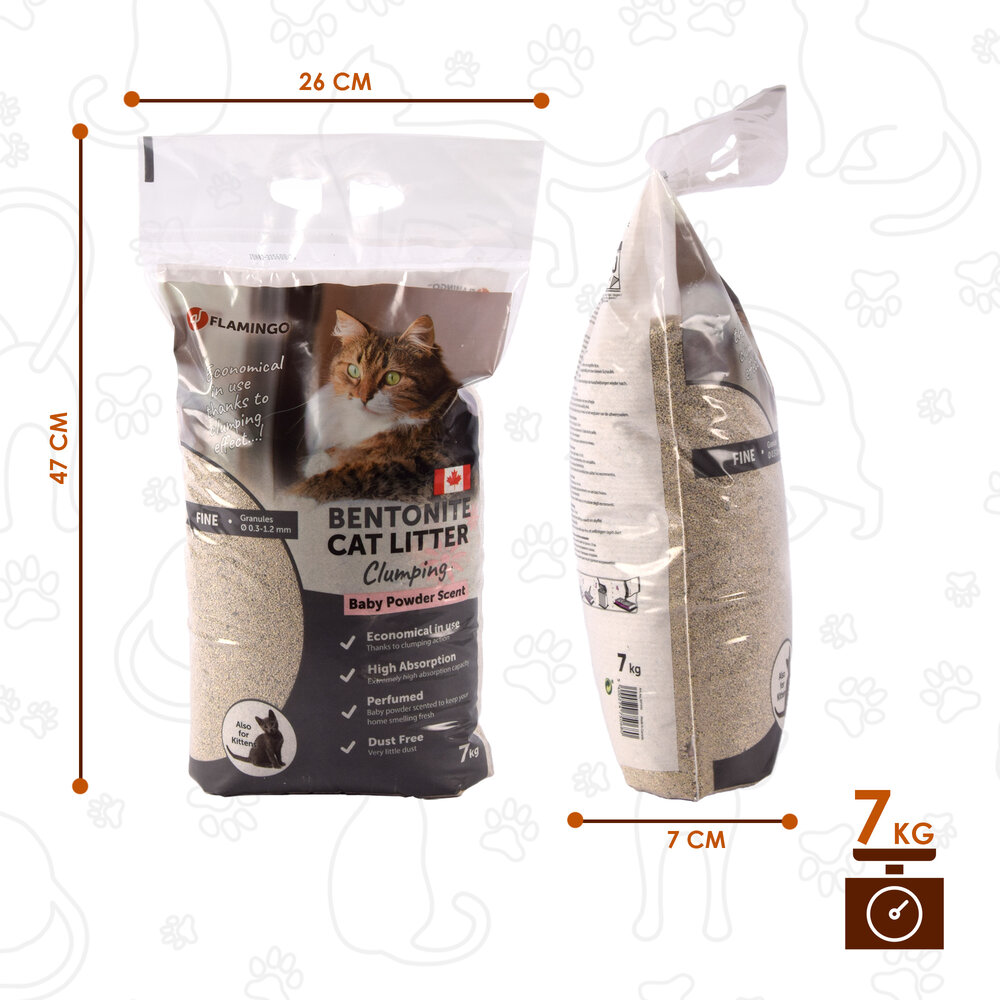 Merkloos Geheim voor een Gezonde Kat: Kattenbakvulling van Bentoniet-klei | 7 kg | 26cm x 47cm x 7cm | Donkergrijs | Babypoeder Geur | 350% Absorptie | 99% Stofvrij