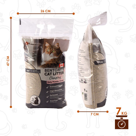 Merkloos Secret to a Healthy Cat: Bentonite Clay Cat Litter | 7 kg | 26cm x 47cm x 7cm | Dark Grey | Baby Powder Scent | 350% Absorption | 99% Dust-Free