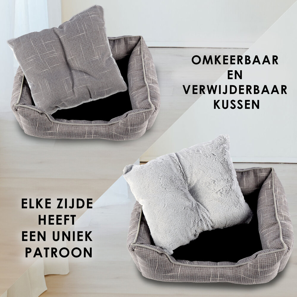 Discountershop Comfortable Rectangular Dog Beds Medium Size | Light Grey Best Cat Beds | 50cm x 40cm x 16 cm with Anti-Slip Base | Ergonomic Double-Sided Cushion and Raised Edges