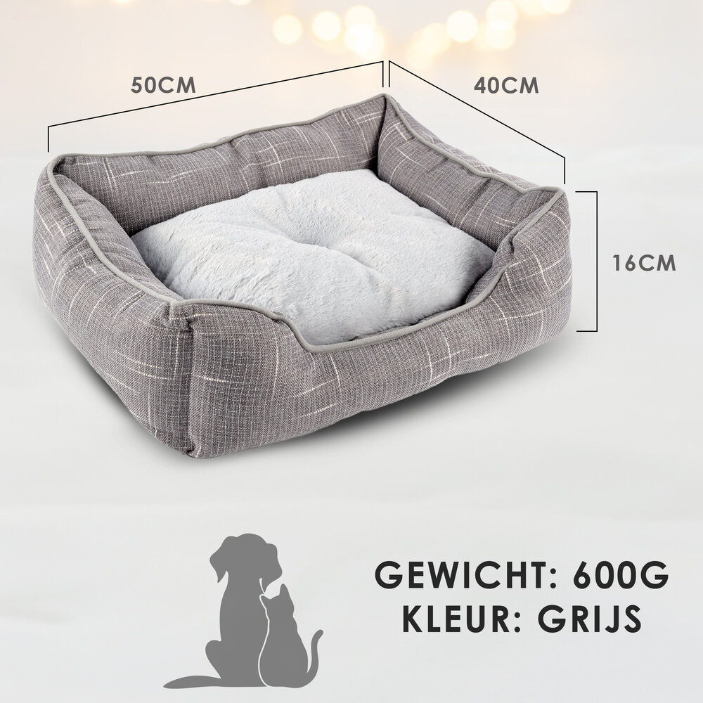 Discountershop Comfortable Rectangular Dog Beds Medium Size | Light Grey Best Cat Beds | 50cm x 40cm x 16 cm with Anti-Slip Base | Ergonomic Double-Sided Cushion and Raised Edges