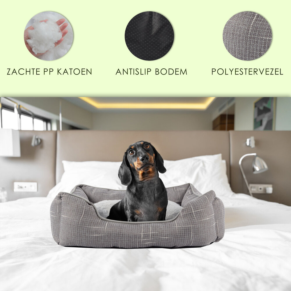 Discountershop Comfortable Rectangular Dog Beds Medium Size | Light Grey Best Cat Beds | 50cm x 40cm x 16 cm with Anti-Slip Base | Ergonomic Double-Sided Cushion and Raised Edges