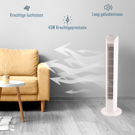 Merkloos Witte Geruisloze Staande Ventilator met Krachtige Luchtstroom | 78cm Hoog | 3 Snelheden | 3 Oscillatie Snelheden | 45W | Torenventilator Geschikt Voor Aromatherapie | Ideaal voor Grote Slaapkamers en Kantoor Merkloos Witte Geruisloze Staande Ventilator met Krachtige Luchtstroom | 78cm Hoog | 3 Snelheden | 3 Oscillatie Snelheden | 45W | Torenventilator Geschikt Voor Aromatherapie | Ideaal voor Grote Slaapkamers en Kantoor