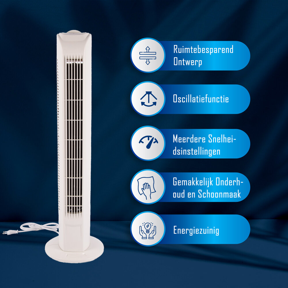 Merkloos Elegante 5 Stuks Wit Torenventilator | Krachtige Staande Ventilator met 3 Instelbare Snelheden & Oscillatie | 45W | 78cm Hoog | Breedte 12cm | 220-240V/50HZ | Luchtstroom Voor Kantoor En Thuis Merkloos Elegante 5 Stuks Wit Torenventilator | Krachtige Staande Ventilator met 3 Instelbare Snelheden & Oscillatie | 45W | 78cm Hoog | Breedte 12cm | 220-240V/50HZ | Luchtstroom Voor Kantoor En Thuis