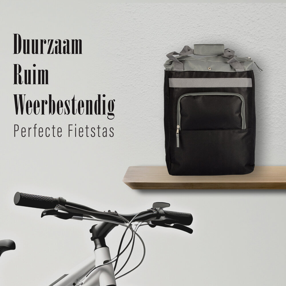 Discountershop Fietstas | Enkele fietstas | Zwart | onzichtbare fietstas | Fietsmand | 17 liter | 33 cm * 15 cm * 41 cm
