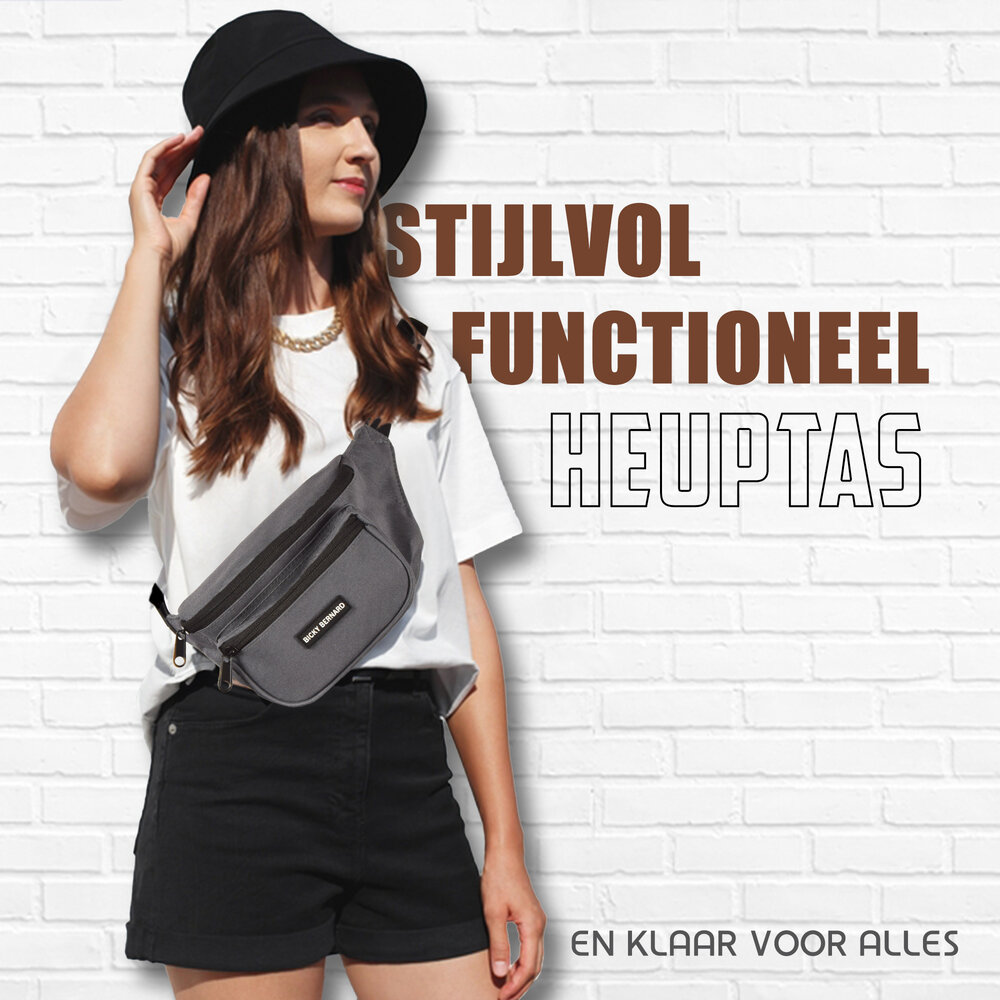 Bicky Bernard  Unisex Heuptasje Voor Telefoon | Crossbody Wandeltasje Voor Dames en Heren | Grijs | Nylon | 13cm x 30cm | Buiktasje met 3 Vakken | Heuptasje Voor Reizen Wandelen en Sport Bicky Bernard  Unisex Heuptasje Voor Telefoon | Crossbody Wandeltasje Voor Dames en Heren | Grijs | Nylon | 13cm x 30cm | Buiktasje met 3 Vakken | Heuptasje Voor Reizen Wandelen en Sport