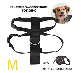 Merkloos Flexi Leash en Harnas voor Hond | Maat M tot 25kg | Hondenriem 5 Meter met Comfortabel Remsysteem en Stabiele Tape | Nylon Hondenharnas met Klikgesp | Zwarte Lexi Hondenriem met Karabijnhaak Merkloos Flexi Leash en Harnas voor Hond | Maat M tot 25kg | Hondenriem 5 Meter met Comfortabel Remsysteem en Stabiele Tape | Nylon Hondenharnas met Klikgesp | Zwarte Lexi Hondenriem met Karabijnhaak