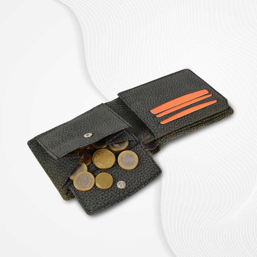 Merkloos Black/Grey Leather Billfold Wallet | 12.5cm x 2cm x 9.5cm | Wallet Card Holder with 6 Card Slots | 2 Spacious Bill Compartments for Large Bills | Zippered Coin Compartment for 1 Euro | 2 Hidden Pockets | 1 Clear Pocket | Ladies Billfolds Merkloos Black/Grey Leather Billfold Wallet | 12.5cm x 2cm x 9.5cm | Wallet Card Holder with 6 Card Slots | 2 Spacious Bill Compartments for Large Bills | Zippered Coin Compartment for 1 Euro | 2 Hidden Pockets | 1 Clear Pocket | Ladies Billfolds