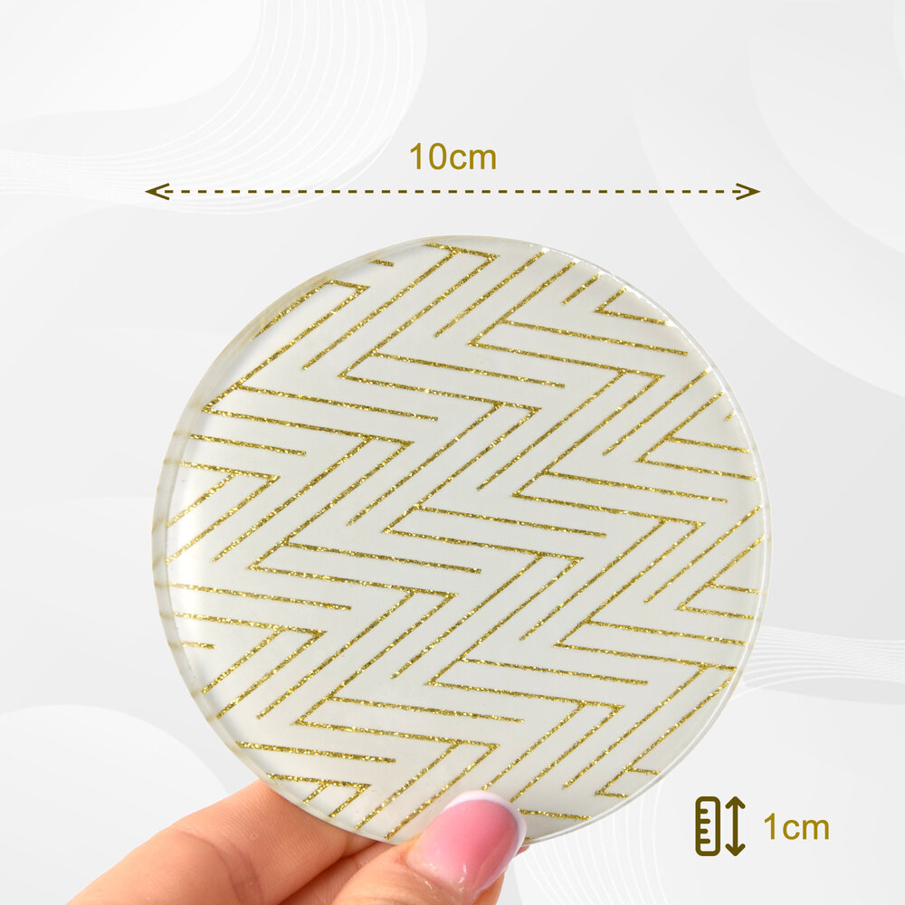Merkloos Elegant White and Gold Round Glass Coasters | 10cm Diameter | 1cm Height | Perfect as Elegant Candle Holders | Glass Coasters for Table Decorations