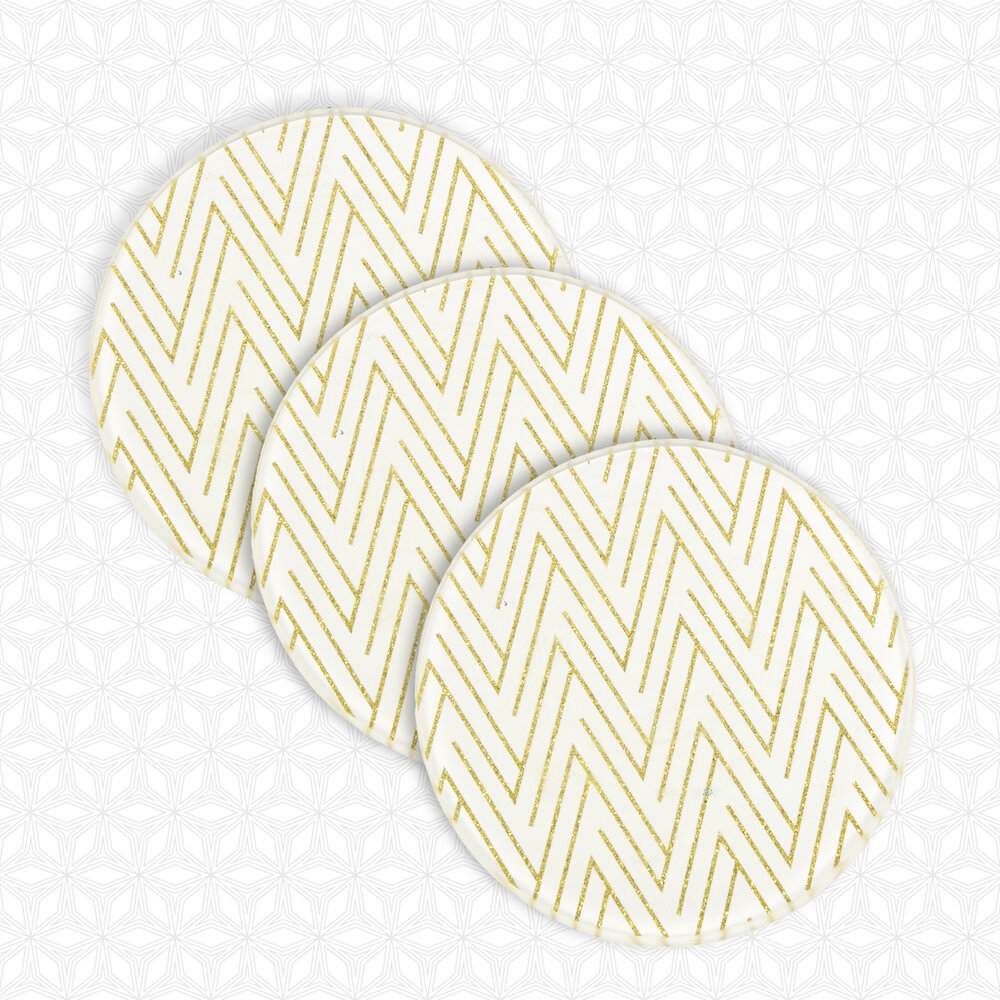 Merkloos Design Glass Coasters for Drinks | White With Gold Ornaments | Round 10cm Diameter | Set of 3 | Absorbent, Reusable Pan Coasters | Ideal for Coffee, Bar, Kitchen | Elegant Table Decorations Merkloos Design Glass Coasters for Drinks | White With Gold Ornaments | Round 10cm Diameter | Set of 3 | Absorbent, Reusable Pan Coasters | Ideal for Coffee, Bar, Kitchen | Elegant Table Decorations