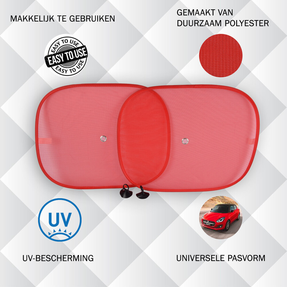 Discountershop Zonwering op Maat - Rood Zonnescherm voor Auto Zijruiten | Set van 2 | Autoaccessoires | 44x36cm Discountershop Zonwering op Maat - Rood Zonnescherm voor Auto Zijruiten | Set van 2 | Autoaccessoires | 44x36cm