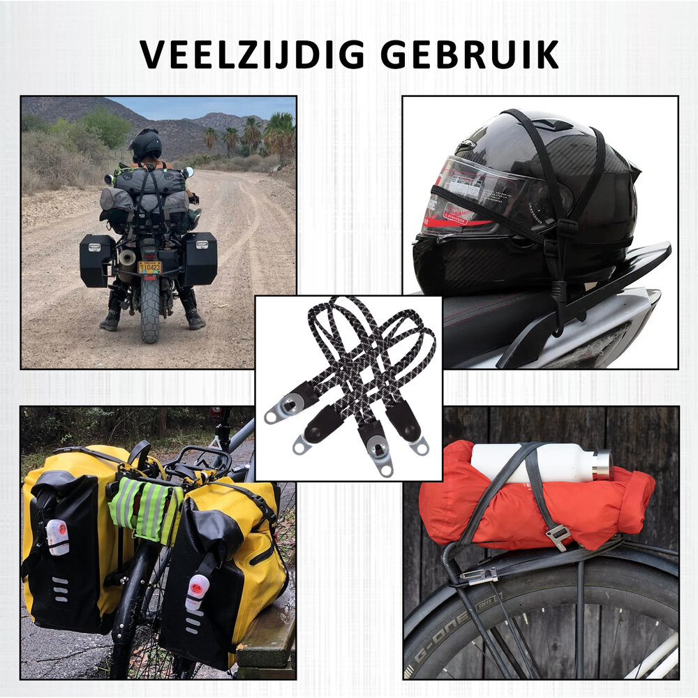 Discountershop Luggage Tie Spin Tie Bicycle - Black Luggage Straps with Metal Hooks - Adjustable and Strong Bicycle Straps for Motorcycle, Bicycle & Scooter - 55cm x 3cm