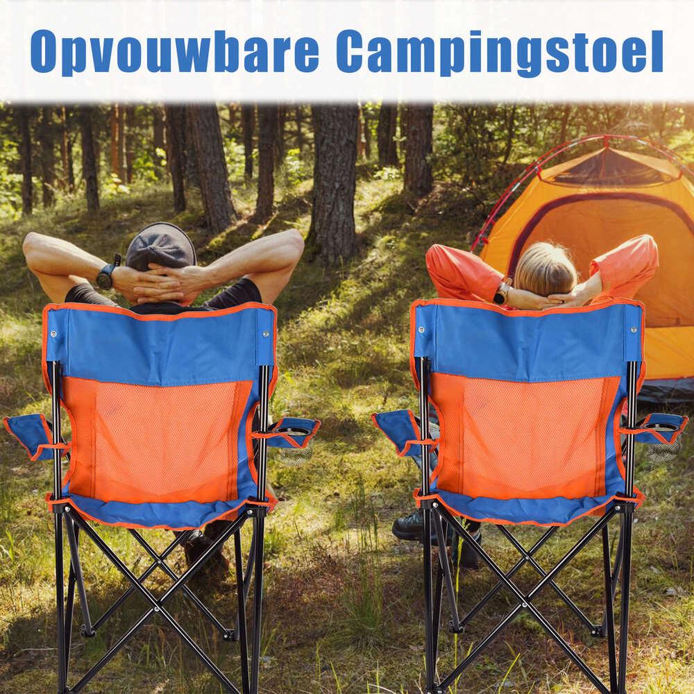 Discountershop Camping chair | chair | Foldable chair | Blue & Orange | Folding chair | Camping chair | Seat height 40 cm | Outdoor chair | 50cm x 50cm x 80cm