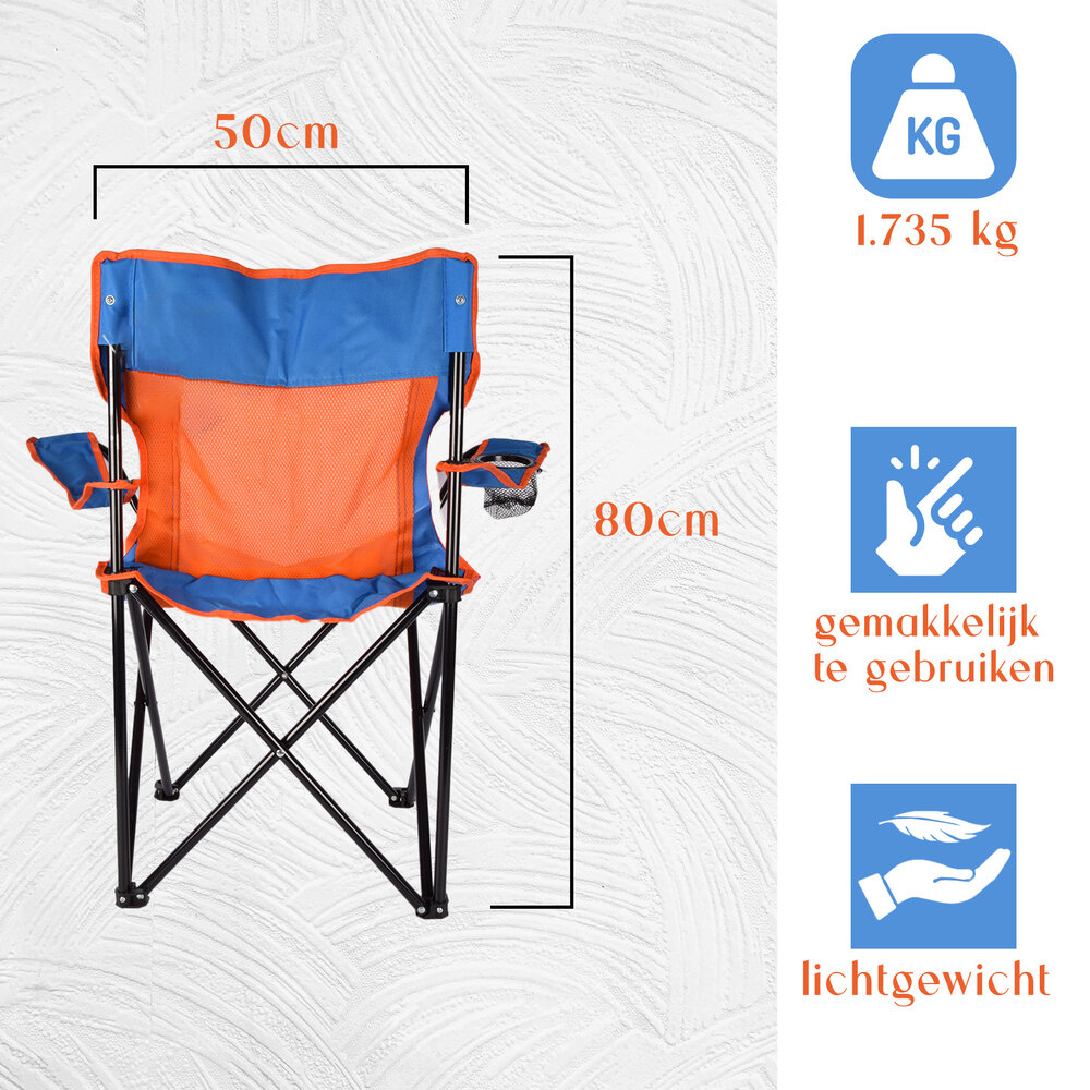 Discountershop Camping chair | chair | Foldable chair | Blue & Orange | Folding chair | Camping chair | Seat height 40 cm | Outdoor chair | 50cm x 50cm x 80cm